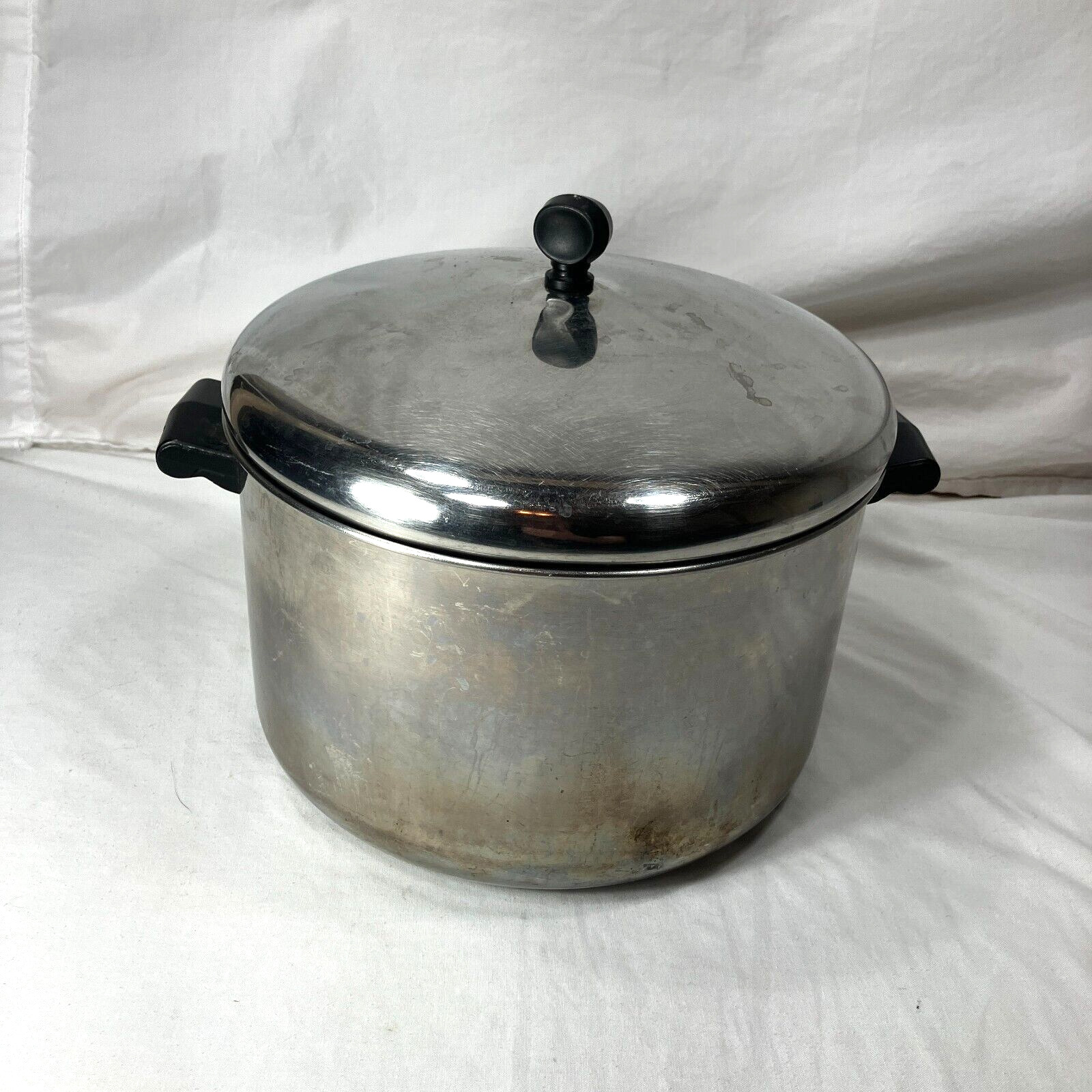 Vintage Large Farberware Aluminum Clad Stainless Steel 8 Qt Stock Pot w/ Lid USA