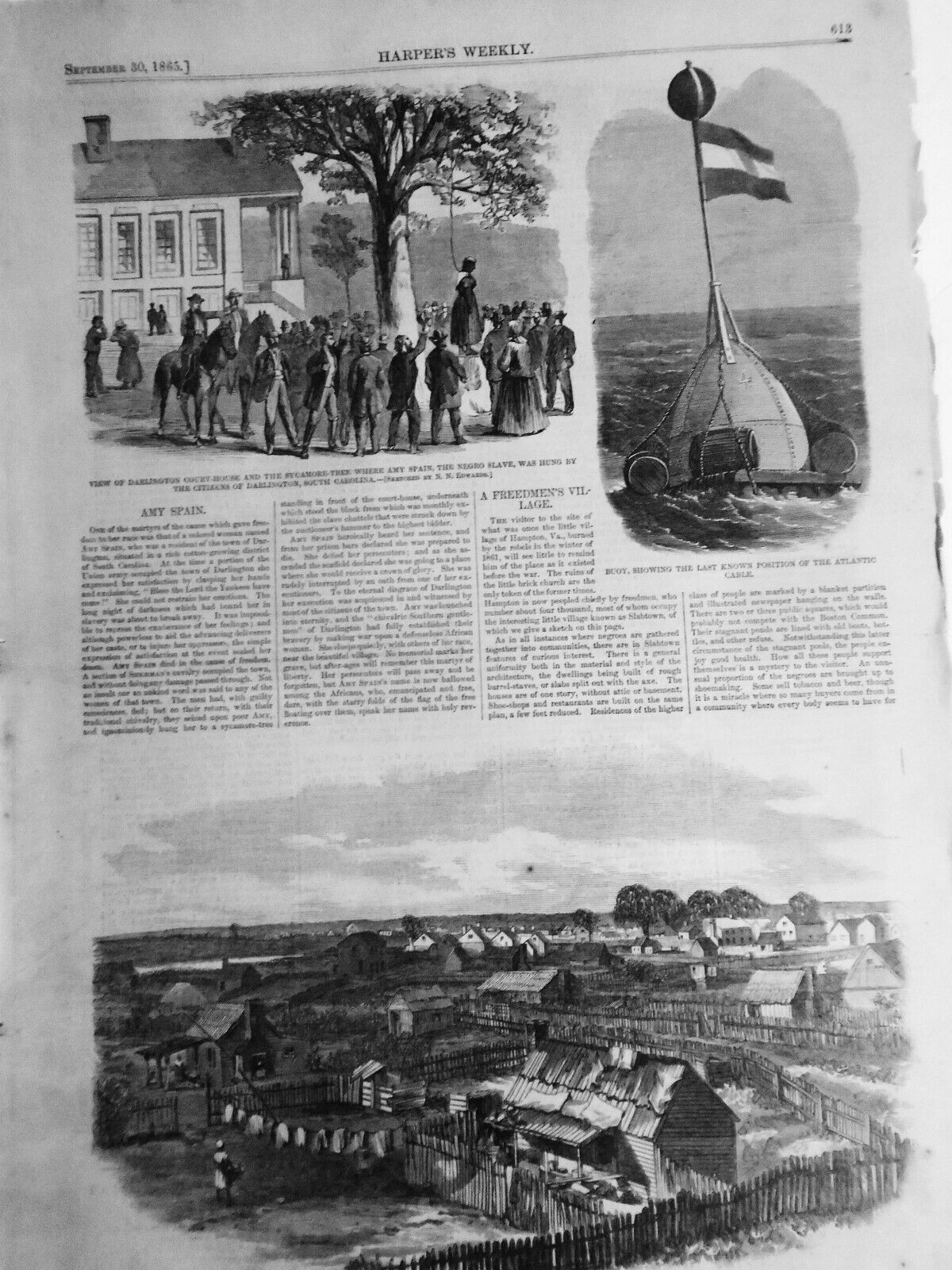 1865 The Freedmen's Village, Hampton VA + Hanging of negro slave Amy Spain