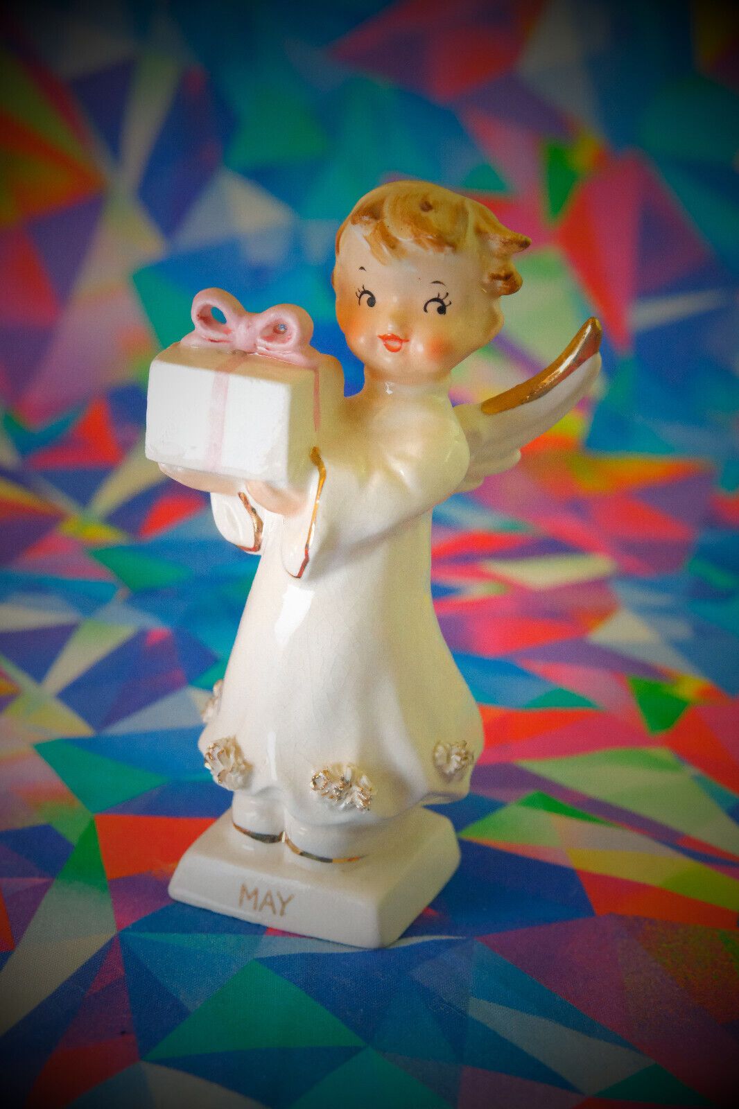 HAPPY MOTHER'S DAY Vtg May Birthday Girl Angel Napco Norcrest 1950 Figurine HTF
