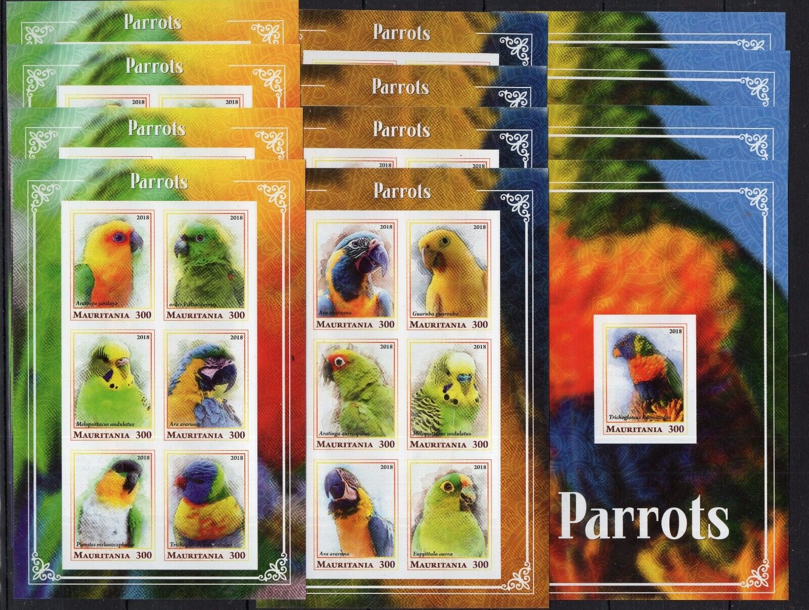 3x 4 Parrots Birds - paper no gum, not stamps -  privat. D109