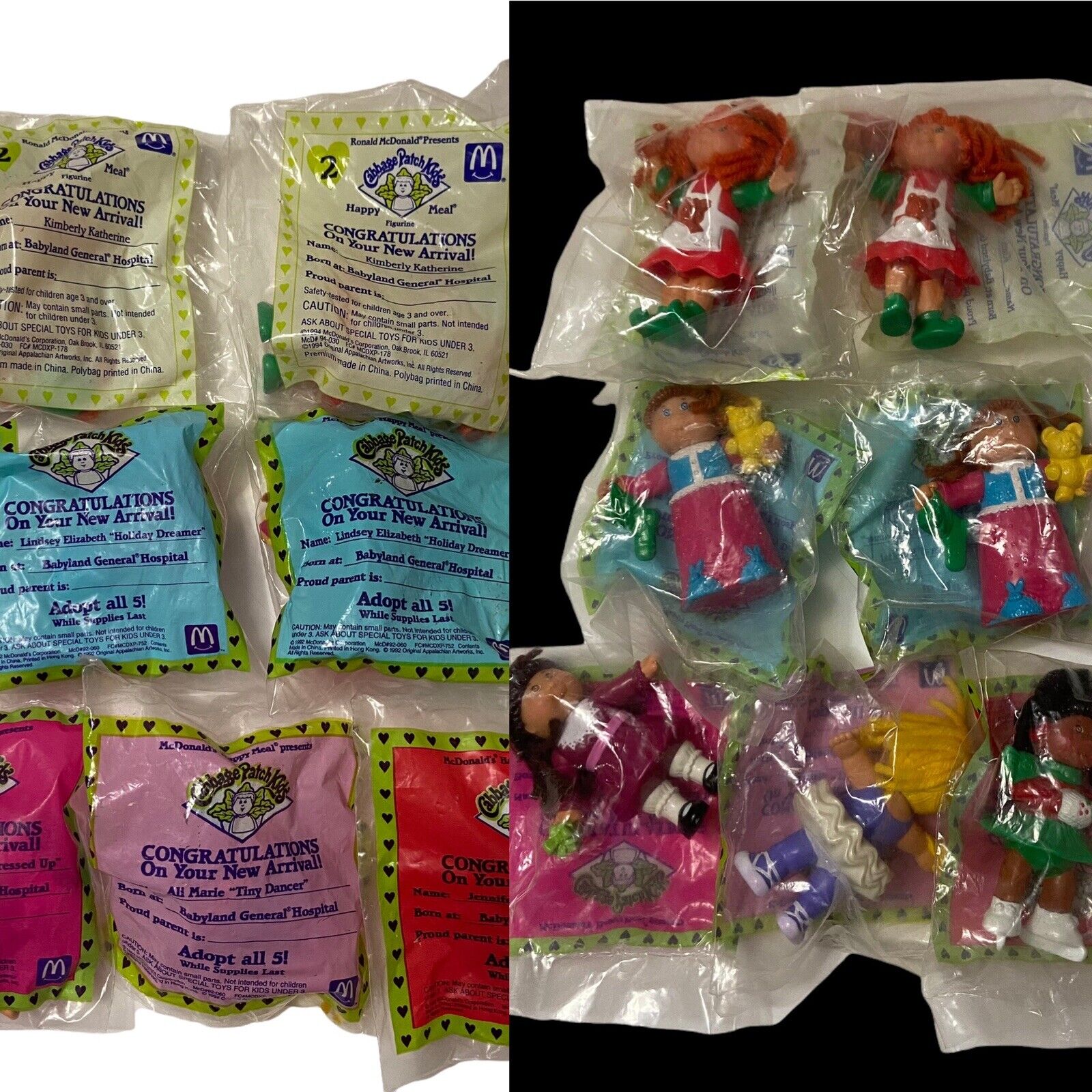 7 Vintage 1992 1994 McDonald\'s CABBAGE PATCH KIDS Happy Meal Toys SEALED NEW