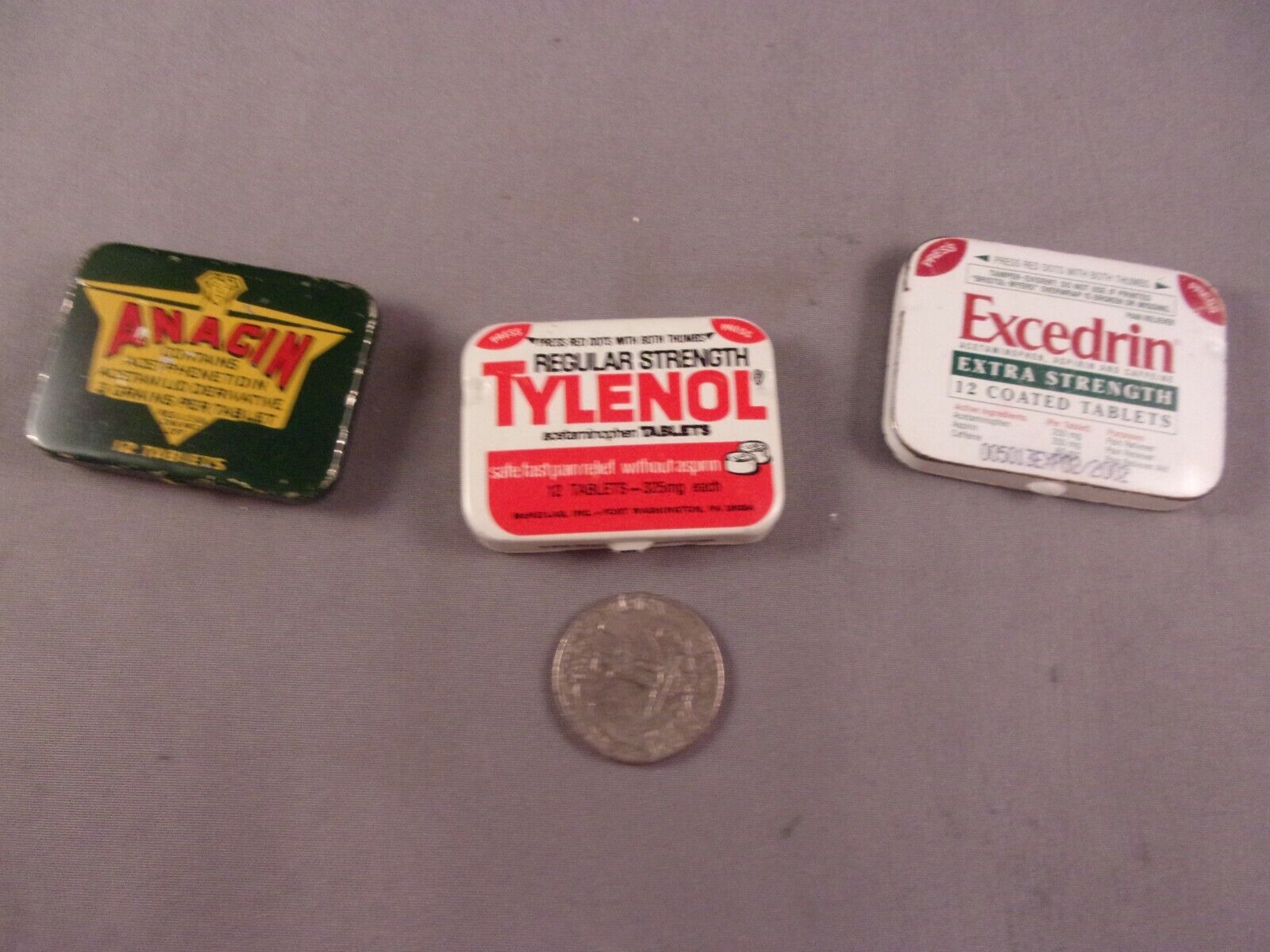 Three Old Aspirin Tins Anacin Tylenol Excedrin