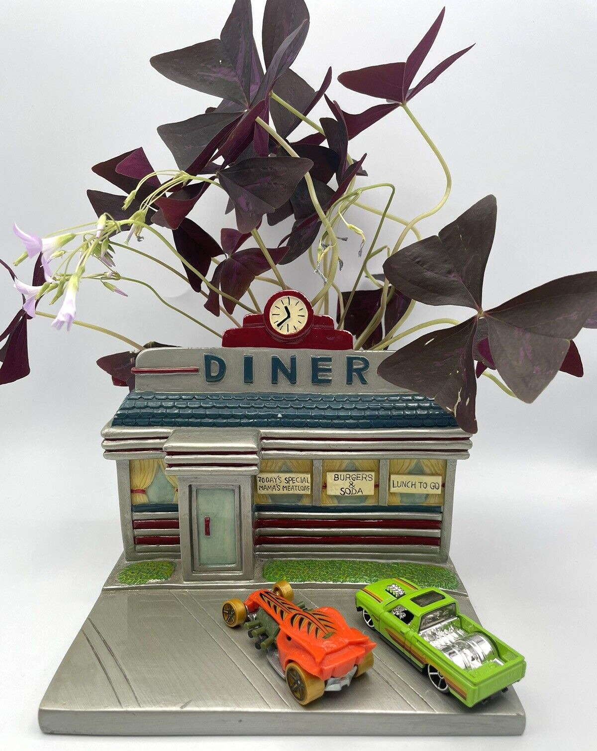 Vtg FTD Diner Restaurant 50’s Shop Flower Planter, Container, Organizer, w/Cars