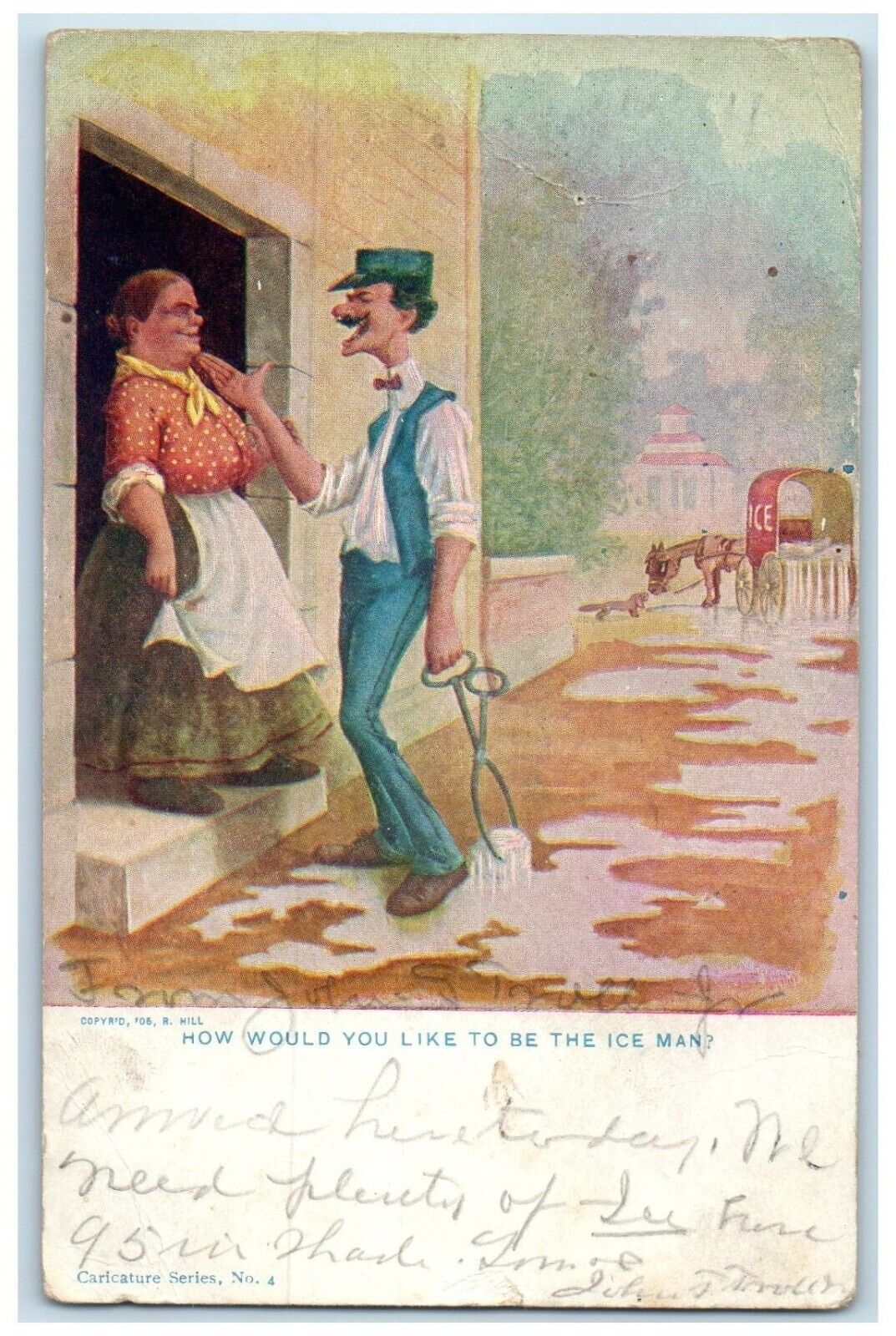 1908 Ice Man Wagon Flirting Mount Clements Michigan MI Posted Antique Postcard
