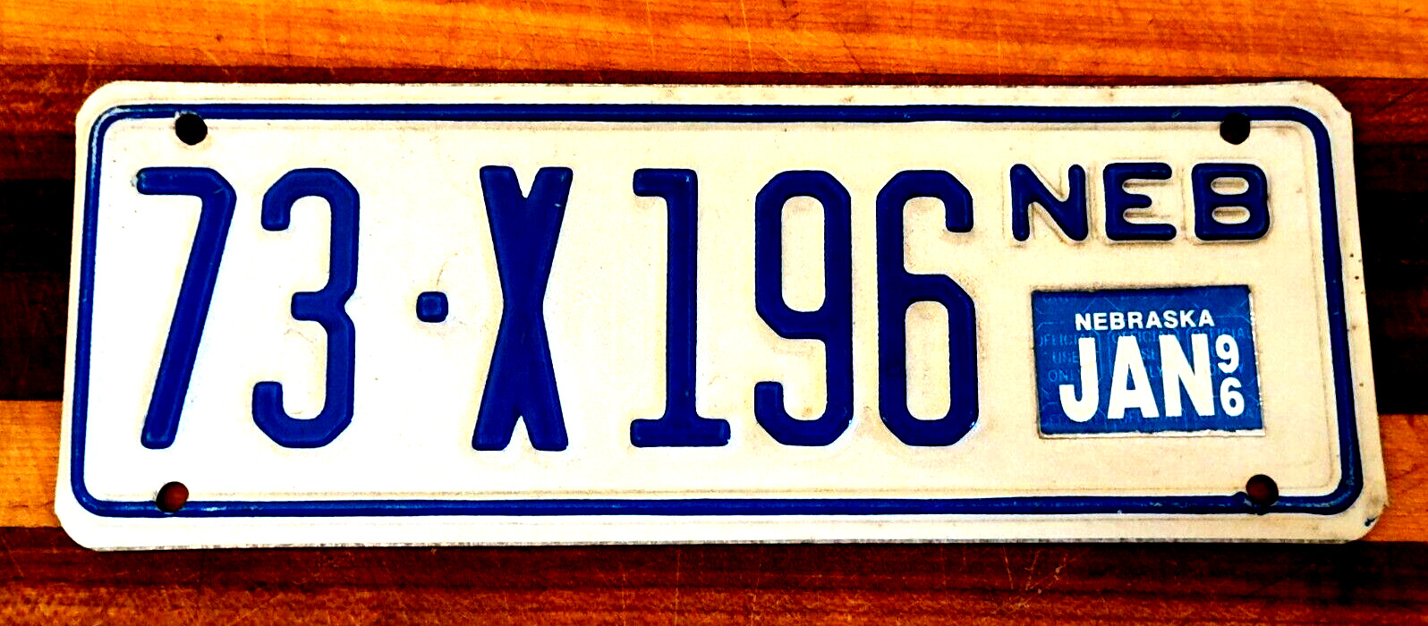 1996 Nebraska Trailer Blue on White Metal Expired License Plate Tag 73-X196