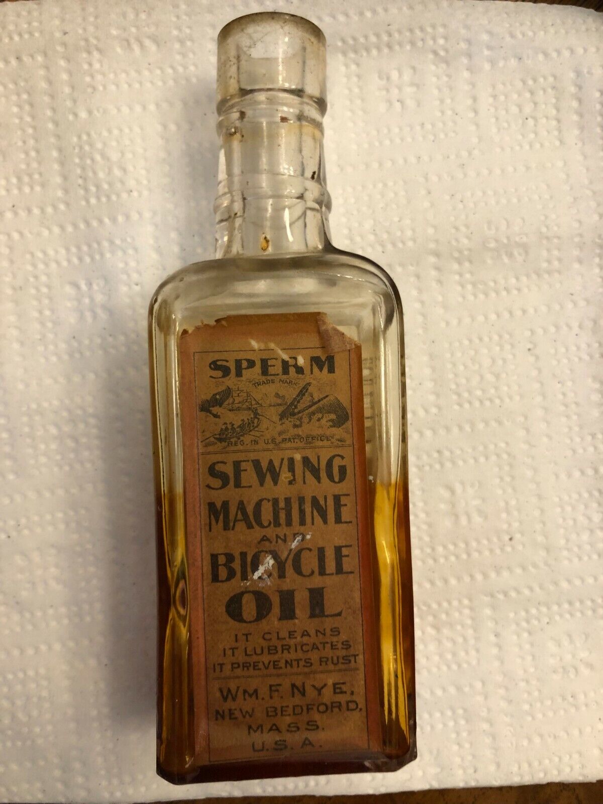 VINTAGE glass Sperm's Sewing Machine Oil Bottle