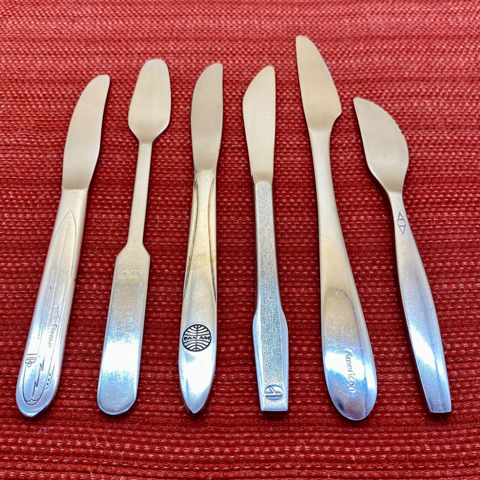 Lot of 7 Vintage AIRLINES Knives Flatware Cutlery PAN-AM, AMERICAN, EASTERN, SAS
