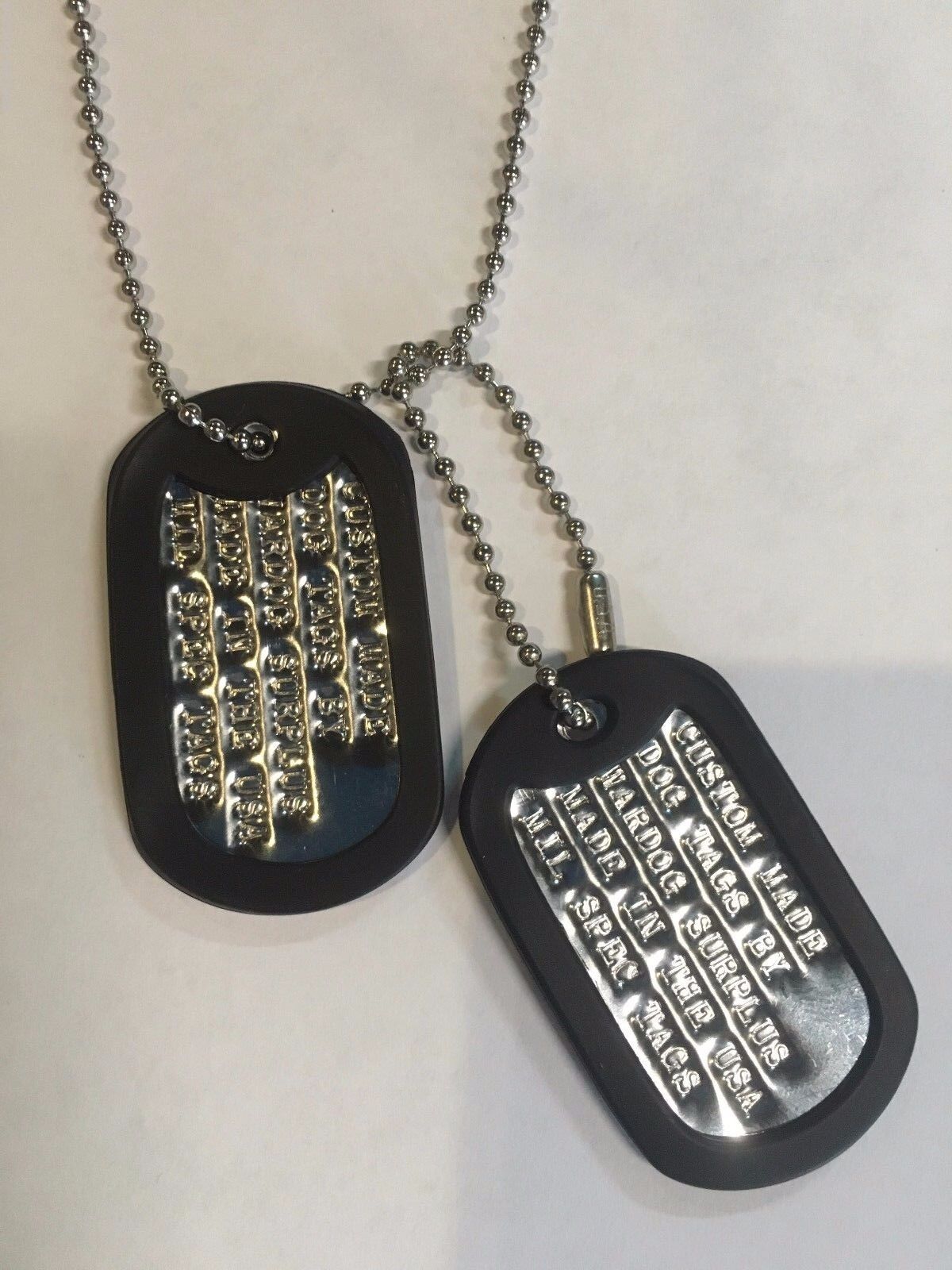MILITARY PERSONALIZED DOG TAGS SET - CUSTOM WITH YOUR INFO - NECKLACE ID TAG US