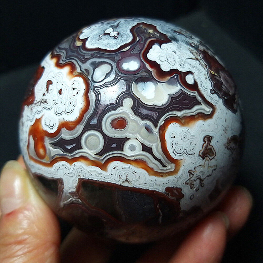 TOP 450G Natural Polished Mexico Banded Agate Crystal Sphere Ball Healing  A2327