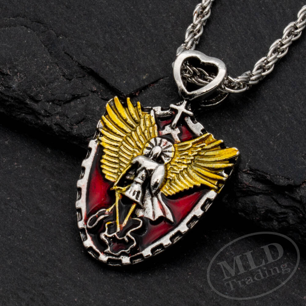 Holy Archangel Warrior Guardian Angel Saint St Michael Shield Pendant Necklace