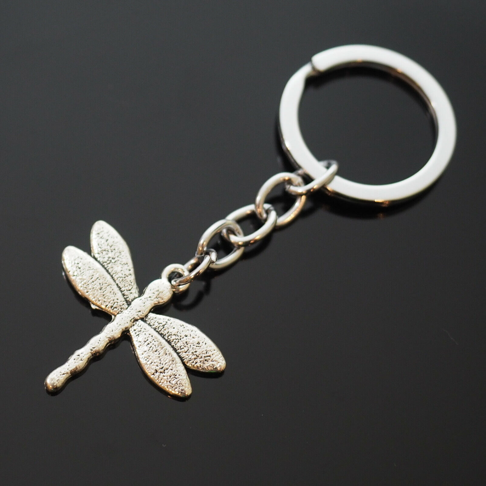 Dragonfly Key Chain Silver Pendant Charm Keychain Insect Lovers Gift 28x30mm