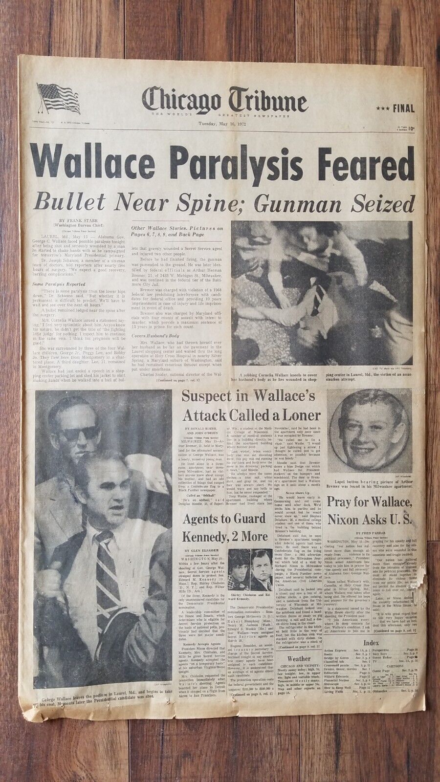 WALLACE PARALYSIS FEARED, newspaper, May 16, 1972