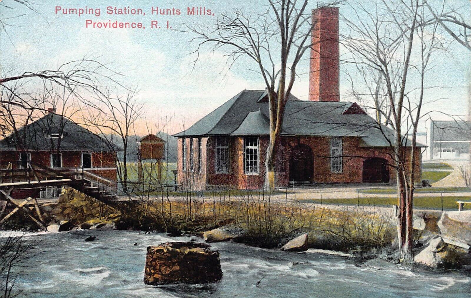 Pumping Station, Hunts Mills, Providence, Rhode Island, Early Postcard, Unused