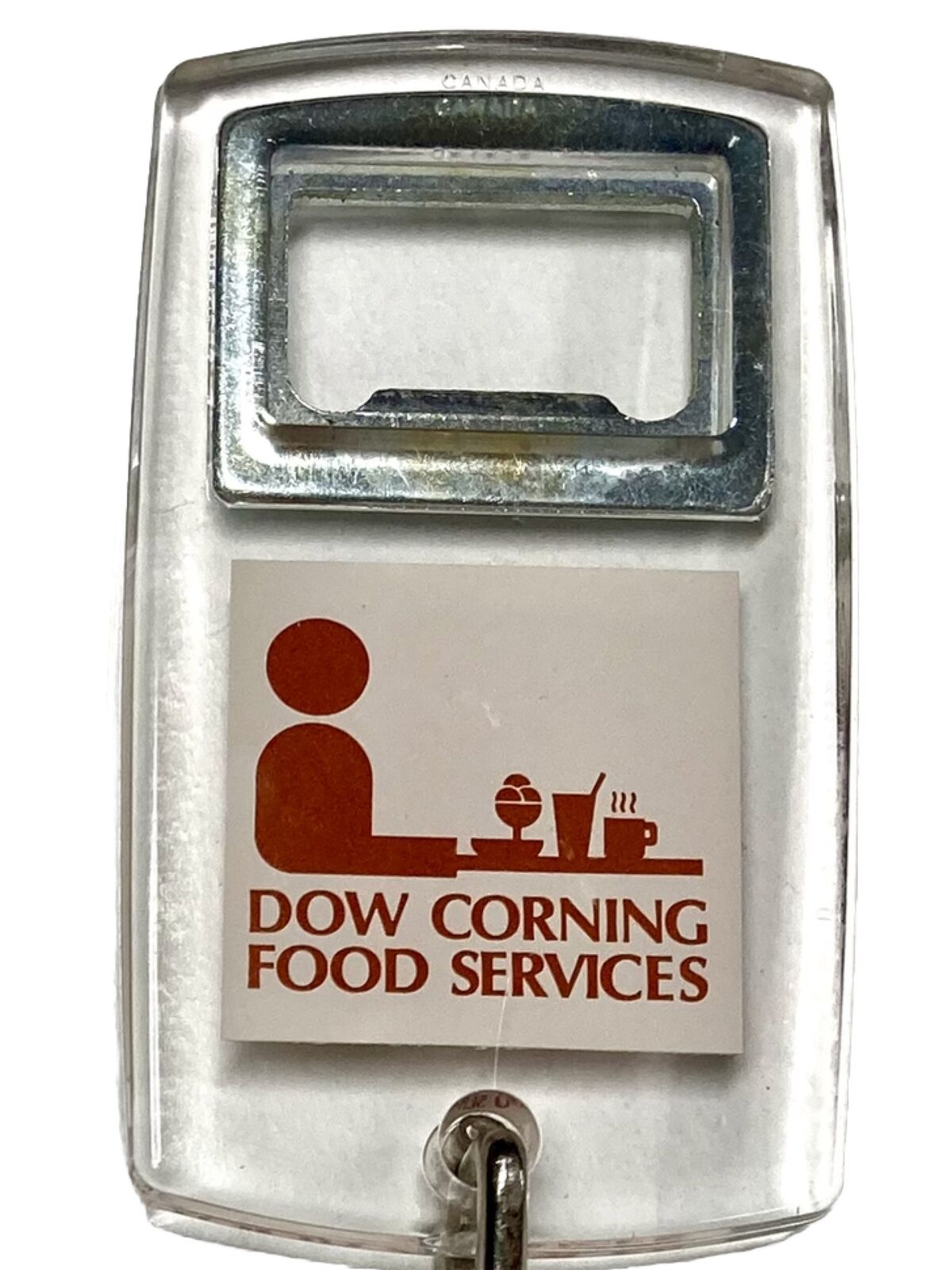 Vintage Dow Corning Food Services Bottle Opener & Keychain Clear Plastic