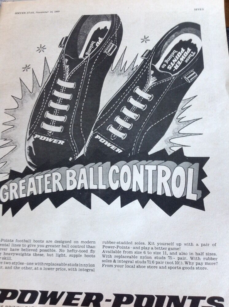 K1-8 Ephemera 1969 Advert Power Plus Football Boots Bata Shoe Co Ltd Essex