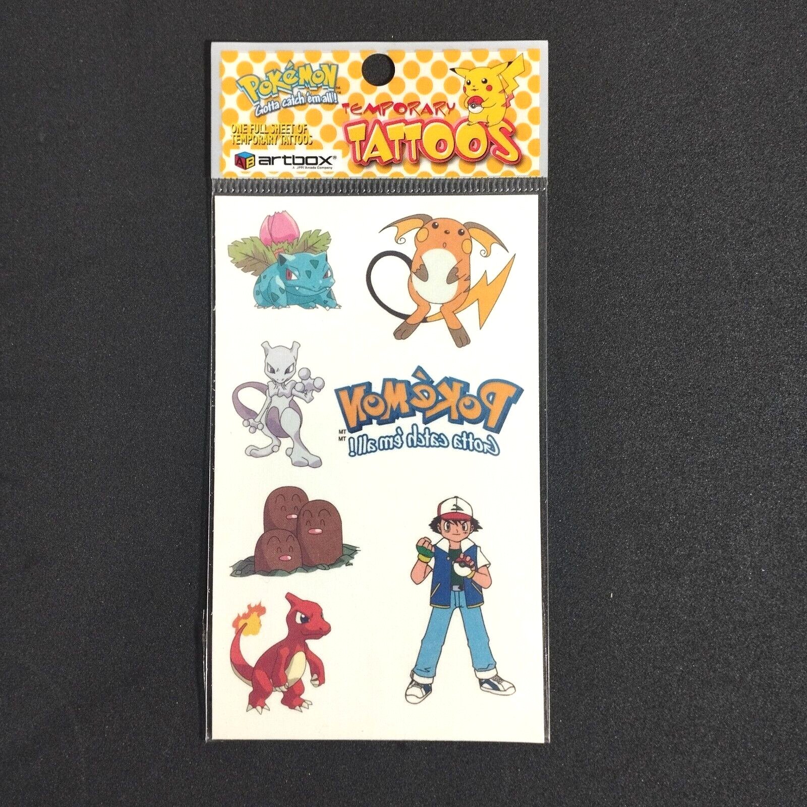 Pokemon Temporary Tattoos_Artbox_Mewtwo_Bulbasaur_Raichu_Pokemon Tattoos 1999