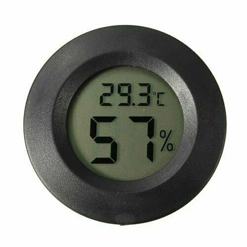 LCD Digital Cigar Humidor Hygrometer Thermometer Temperature Round Black Gauge