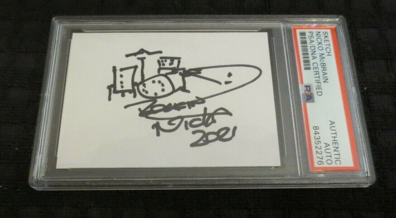 Nicko McBrain Iron Maiden Drummer sketch signed autographed psa slabbed