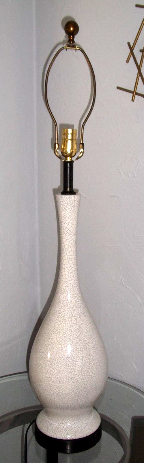 Vintage Mid Century Modern White Crackle Pottery Lamp 1960s Retro