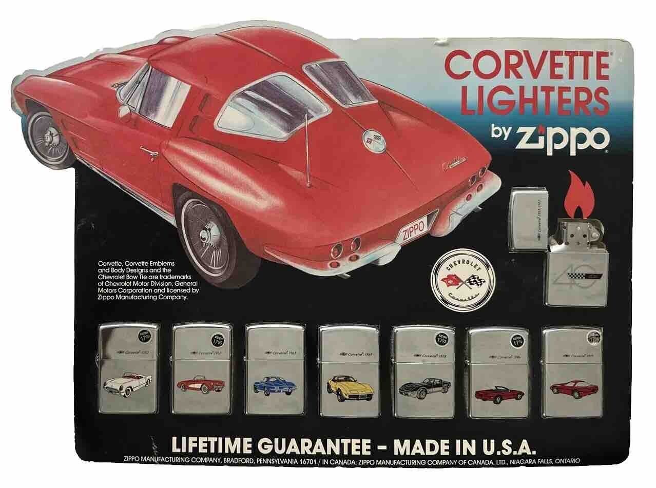 Vtg Zippo Gift Set Chevrolet Corvette Design w/Display[Very Rare # ZIPPOS] *READ