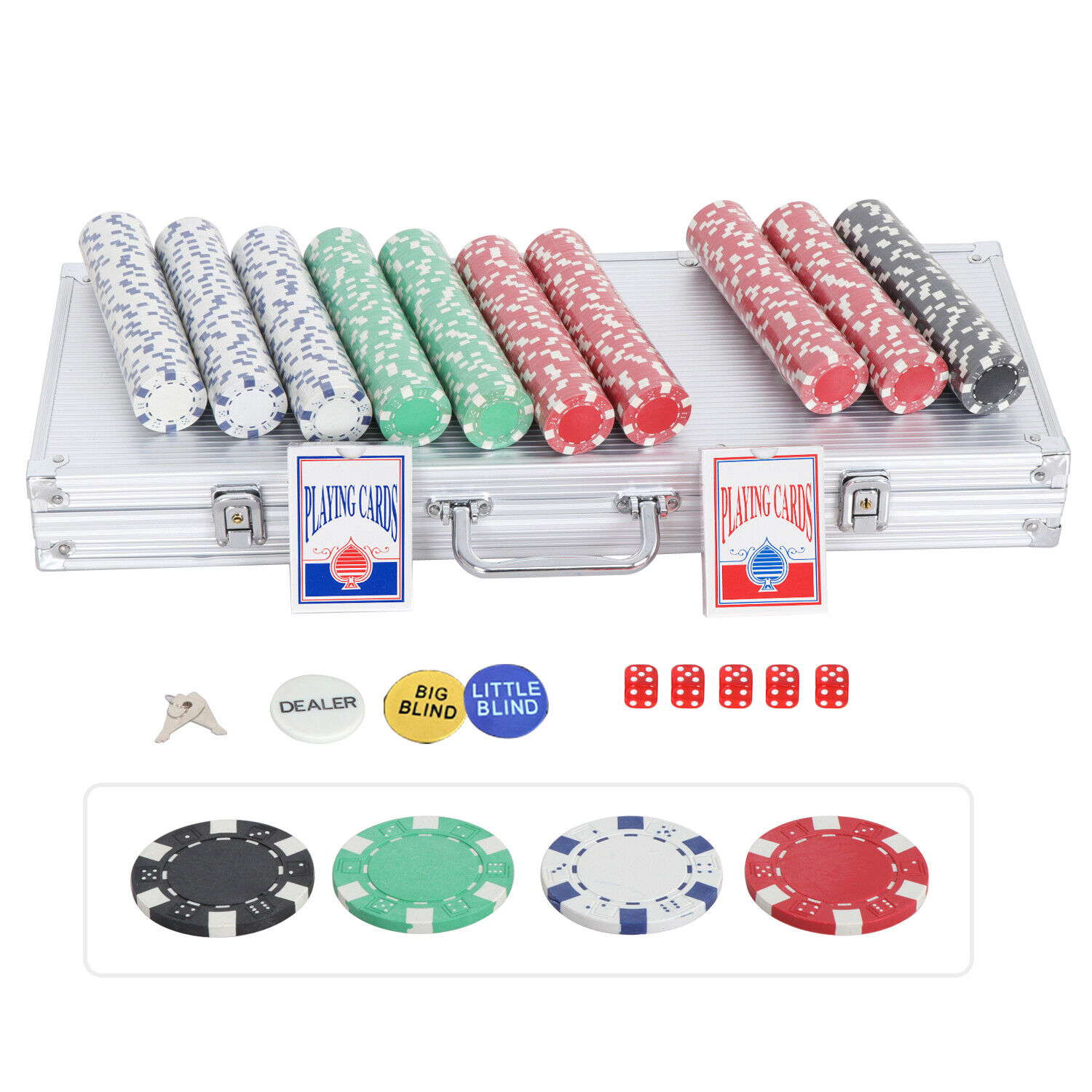 Pro Poker 500PCS Chips Set W/2 Cards + 5 Dices+Aluminum Case Texas Hold\'em Game