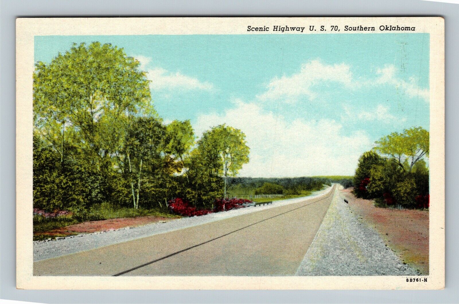 Highway US 70 Trees Flowers Southern Oklahoma Vintage Postcard