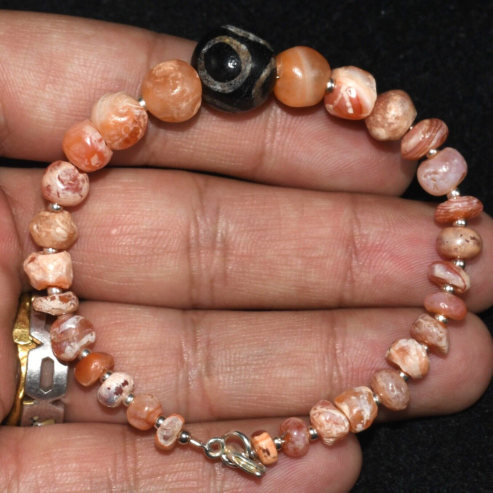 Genuine Ancient Pyu Culture Etched Bead with Ancient Carnelian Beads Bracelet