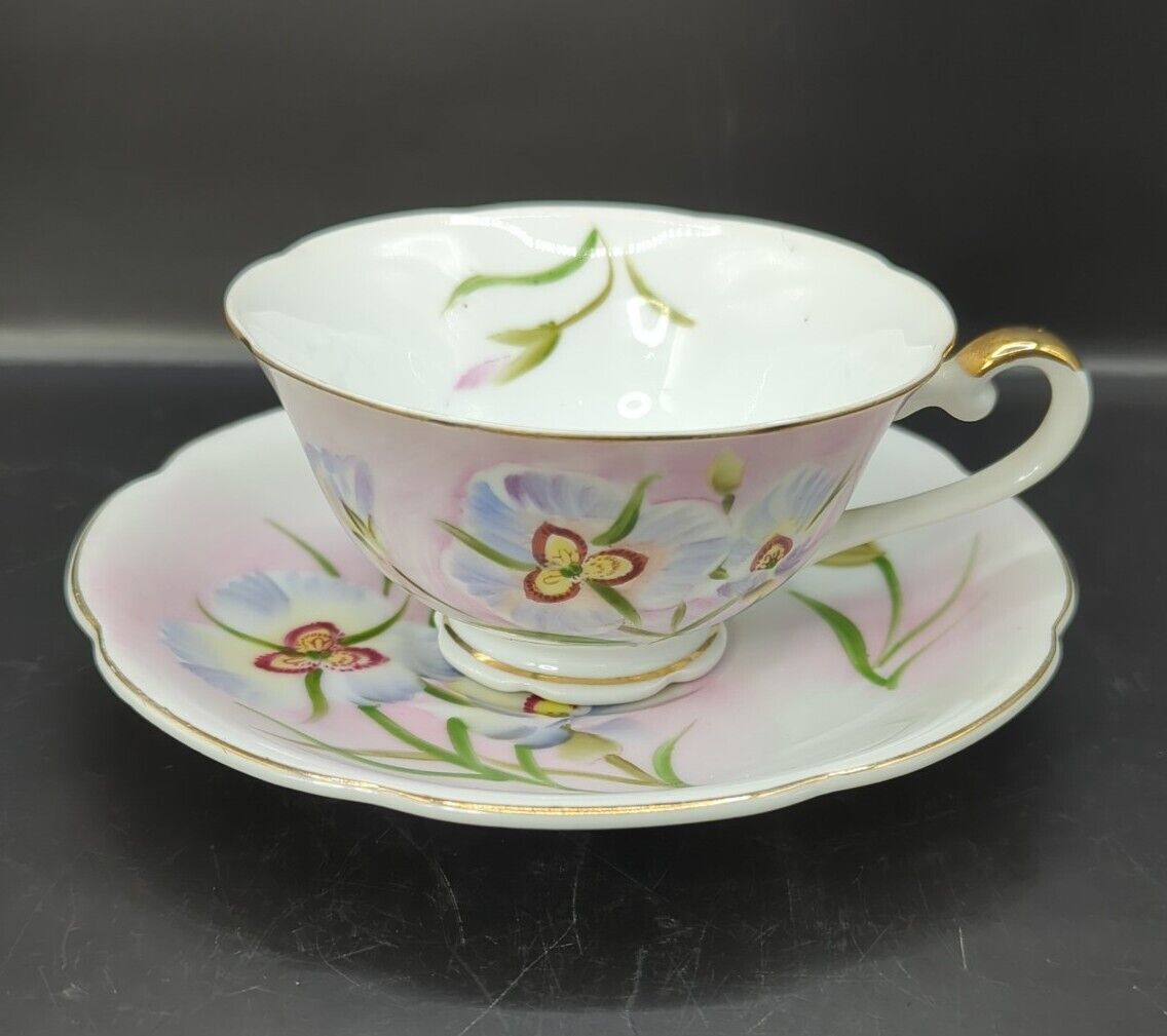 RARE Vintage Hand Painted Sego Lily Teacup And Saucer With Utah Seal Makers Mark
