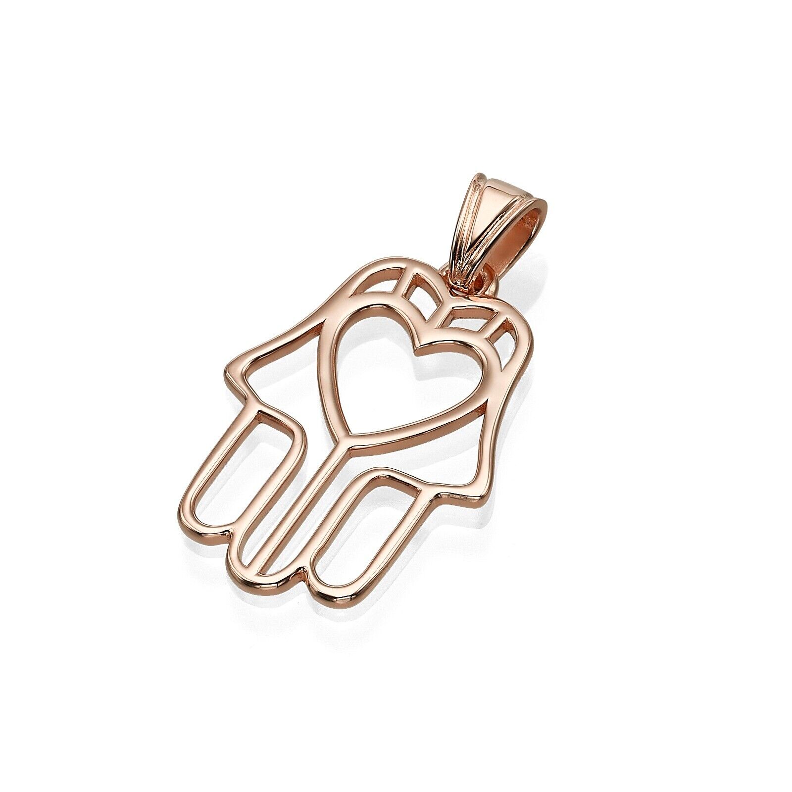 Hamsa Heart Outline Pendant Necklace in 14k Rose Gold Classic Jewish Jewelry