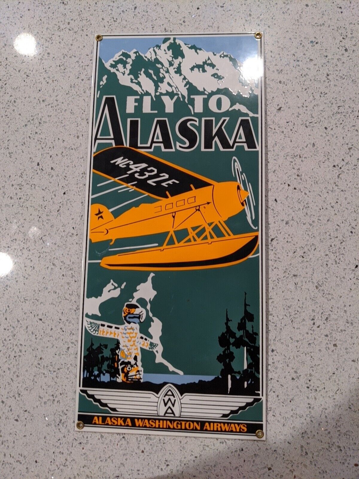 VINTAGE ALASKA WASHINGTON AIRWAYS SIGN  AVIATION DELTA AIRLINES UNITED PORCELAIN