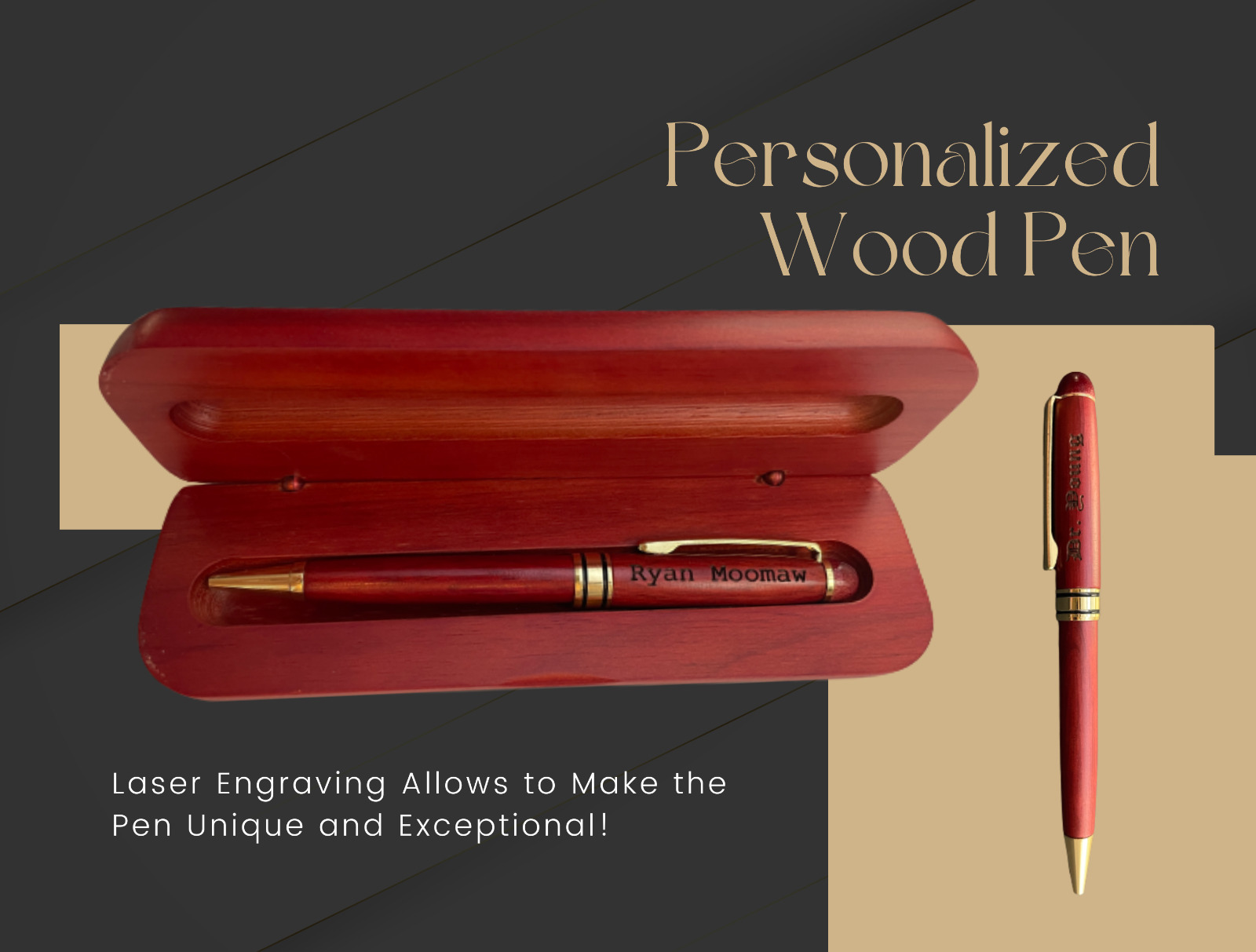 Personalized Custom Red Maple Wood Ballpoint Pens Executive Laser Engraved Gift