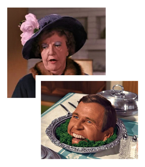 2 BEWITCHED Fridge MAGNETS Gift Set Aunt Clara Uncle Arthur 1960's Witch TV Show