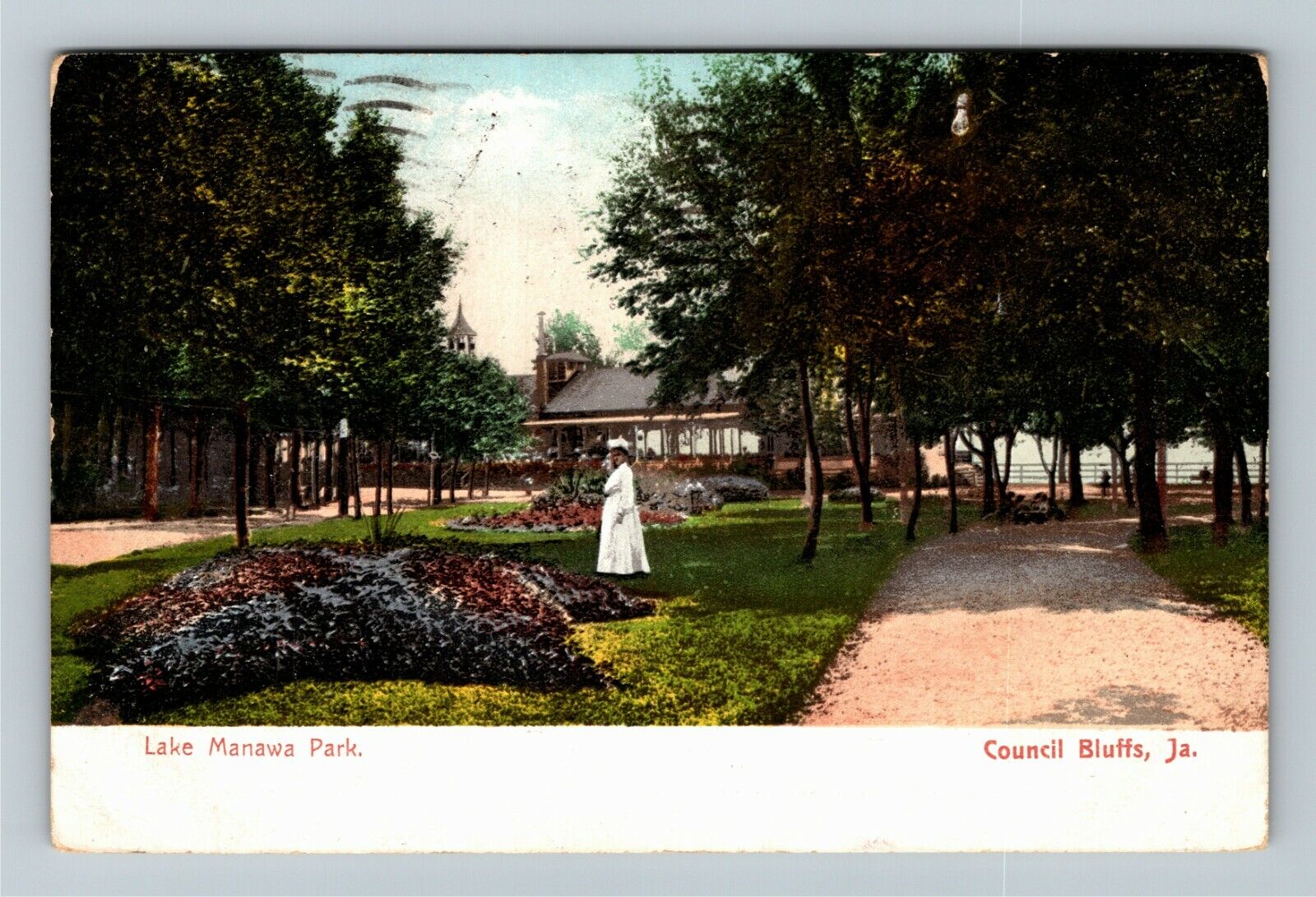 Council Bluffs IA-Iowa, Lake Manawa Park, Garden Paths, Vintage c1908 Postcard