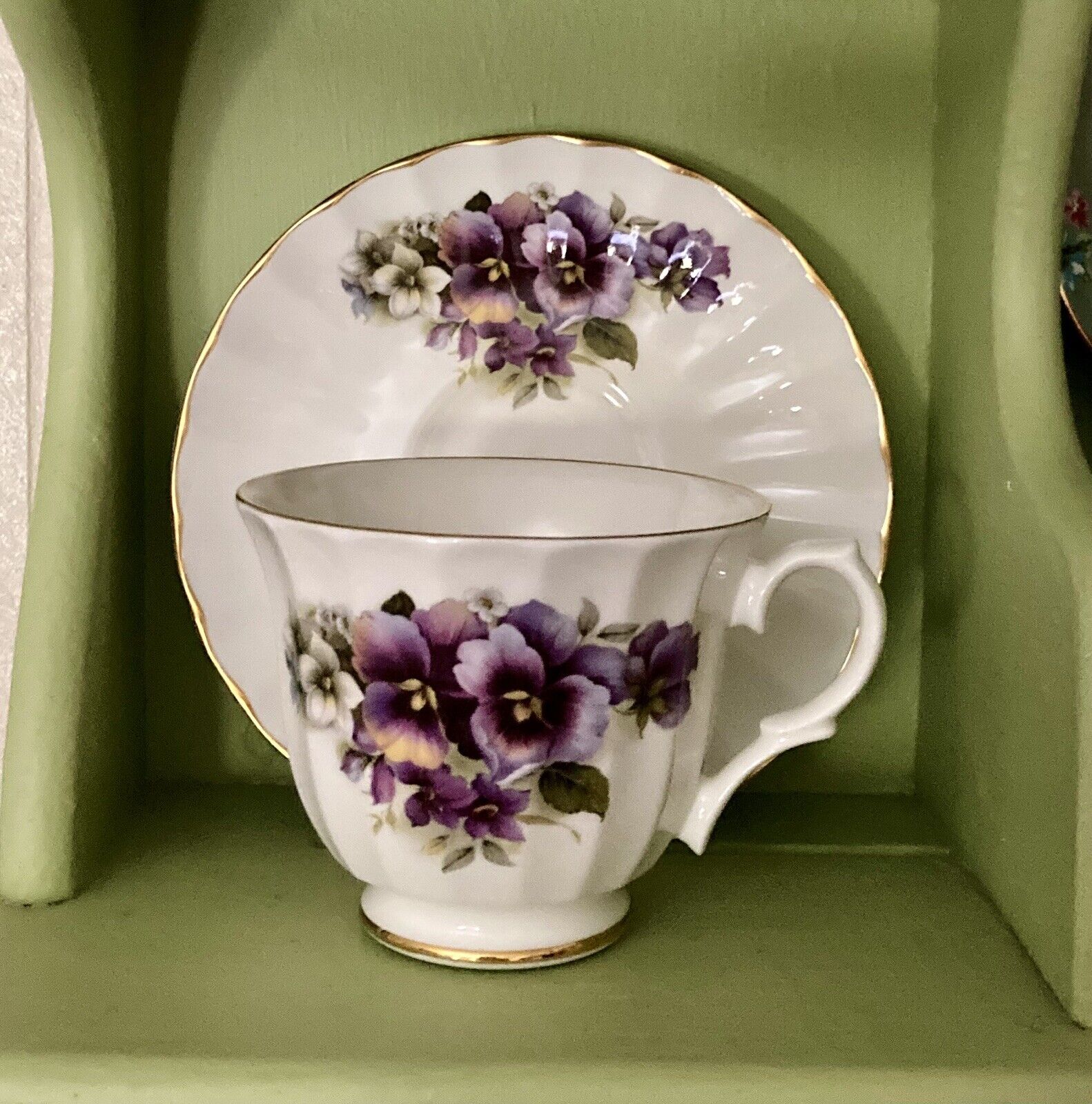 Crown Trent Fine Bone China Teacup and Saucer Purple Pansies