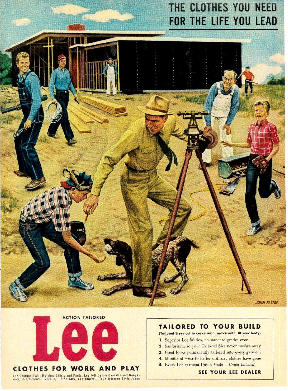 1955 Lee Jeans Clothes Vintage Print Ad Overalls Carpenter Surveyor Baseball