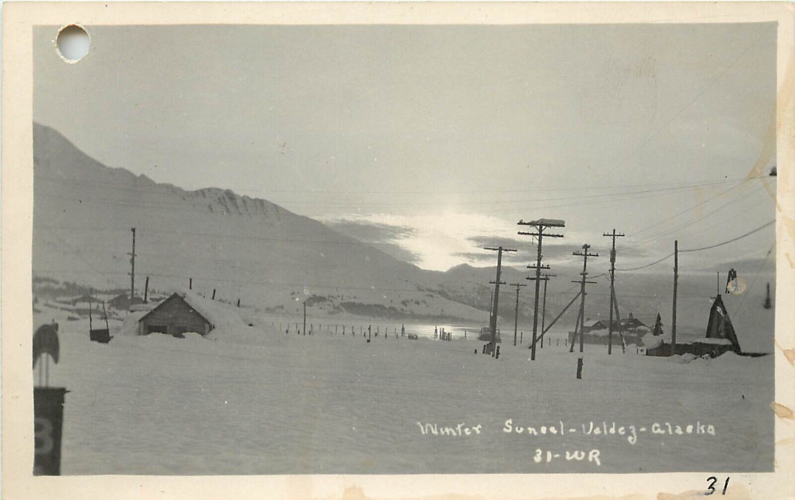 c1920 RPPC Postcard; Winter Sunset, Valdez AK, 31-WR Unposted