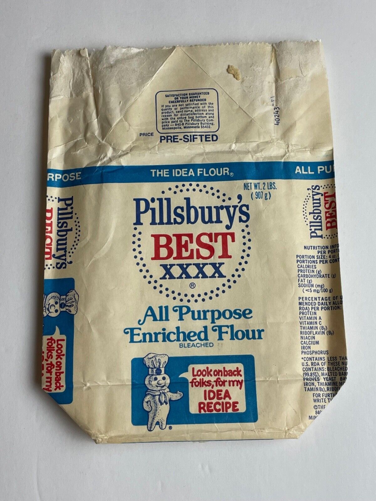 1970's Pillsbury's Best Flour Bag w/ DOUGHBOY vintage movie prop packaging food