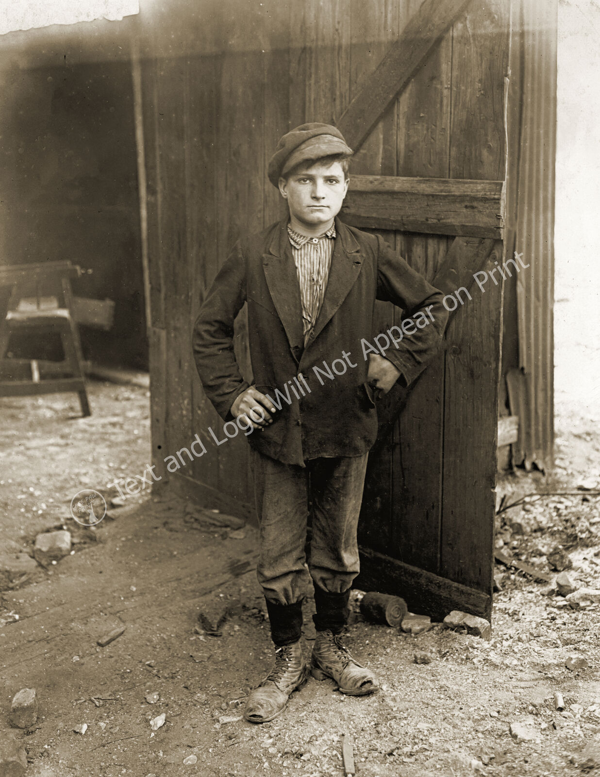 1908 Glass Works Boy Waiting for Night Shift, IN Old Photo 8.5\