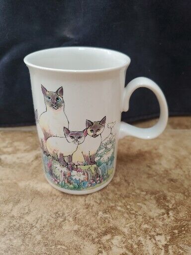 Dunoon English Bone China Mug Siamese Cats Floral Flowers by Jack Dadd
