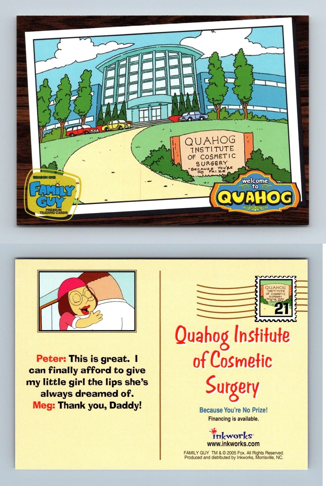 Quahog Institute Of Cosmetic Surgery #21 Family Guy Season 1 Inkworks 2005 Card