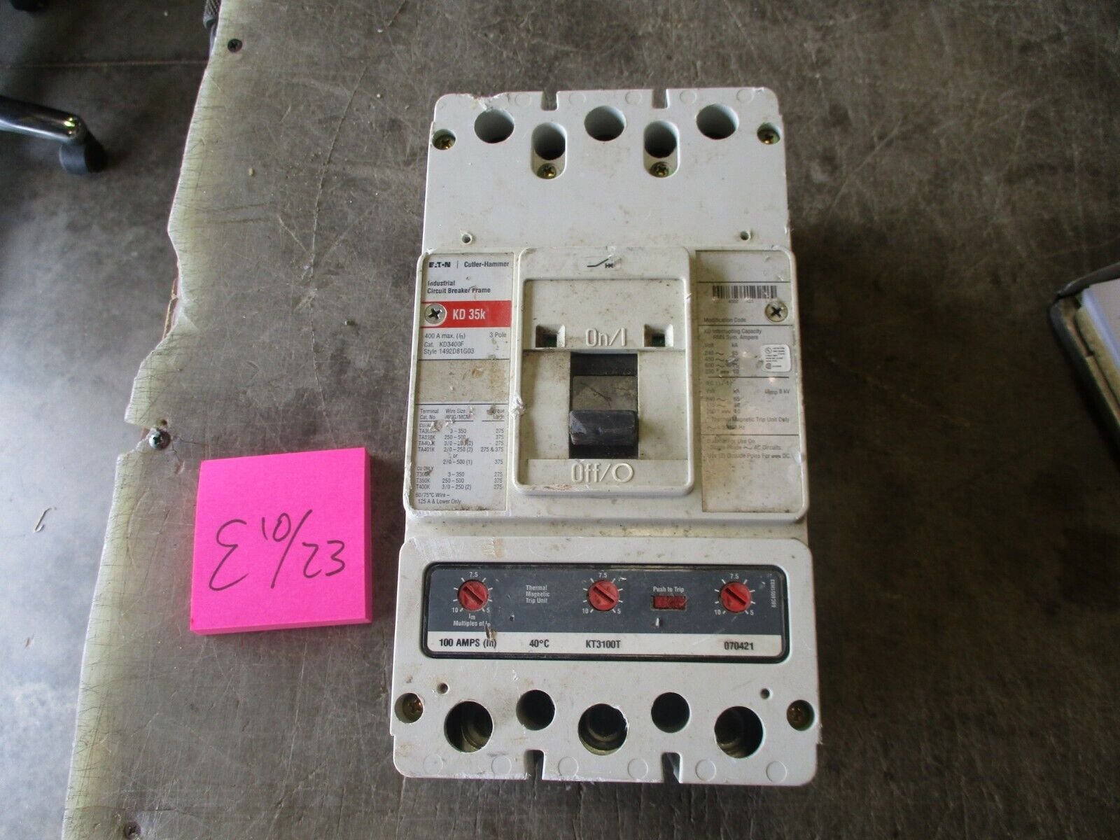 Used Eaton 400A Circuit Breaker K035K, May or May not work properly-Sold as Core
