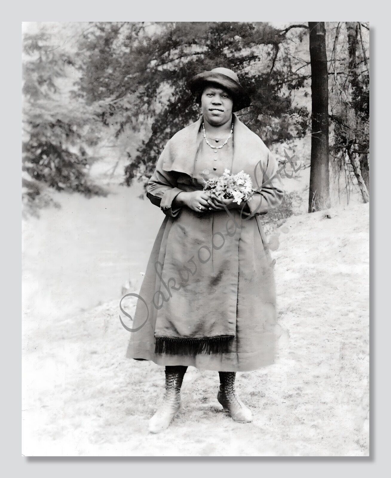 Woman in Edwardian Boots Holding Flowers c1910s, Vintage Photo Reproduction
