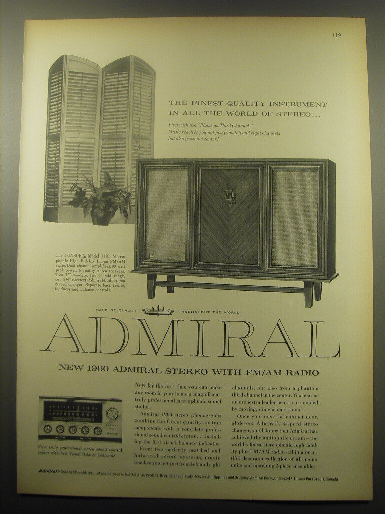 1959 Admiral Consort Stereo Ad - The finest quality instrument in all the world