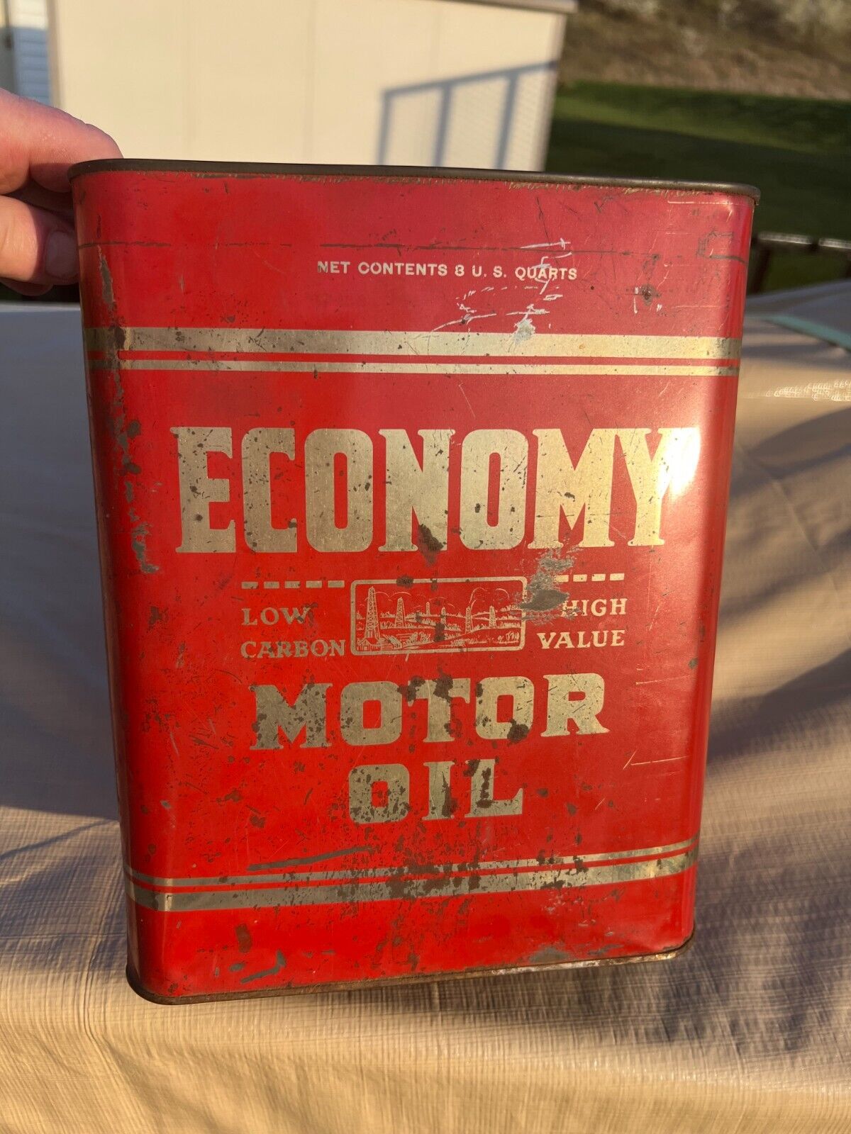 Economy Motor Oil 2 Gallon Can (No Top) Nice For Parts Storage
