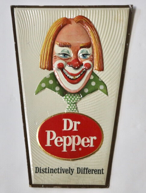 1960's Dr. Pepper Pressed Cardboard Sign Clown foil