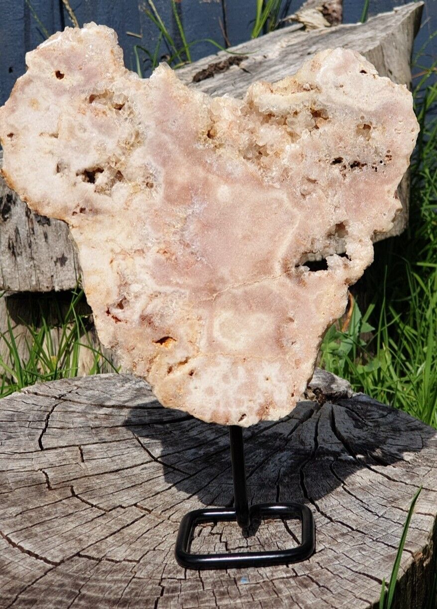 Pink Amethyst Druzy Crystal Slab on Pin - home office outdoor decoration 900g A+