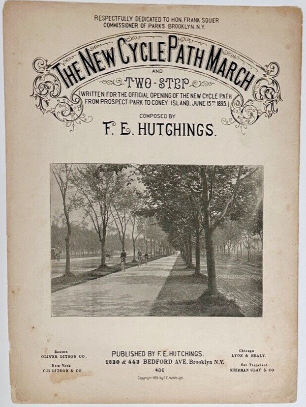 1895 BICYCLE PATH OCEAN PARKWAY BROOKLYN PROSPECT PARK CONEY ISLAND SHEET MUSIC