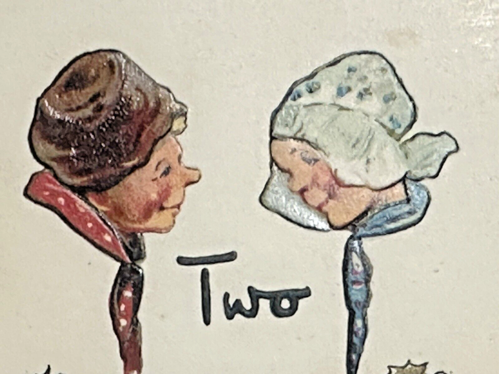 Tucks Christmas Postcard Brundage 5623 Dutch Couple Heads Face Each Other u/s