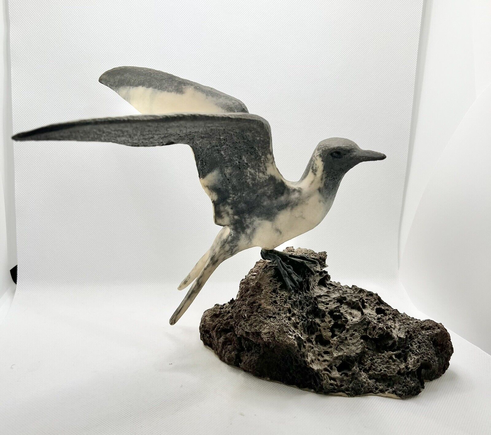 Rare Vintage composite bird on lava figurine art piece signed and numbered