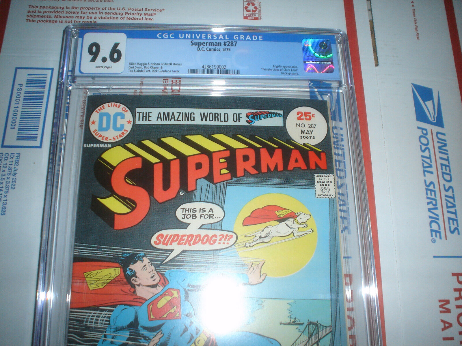 SUPERMAN #287 CGC 9.6 5/75 KRYPTO RETURNS LOIS CLARK MOVIE DCU